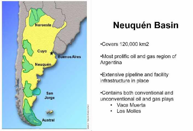Jazidas de gás e petróleo de xisto na Argentina (em verde)