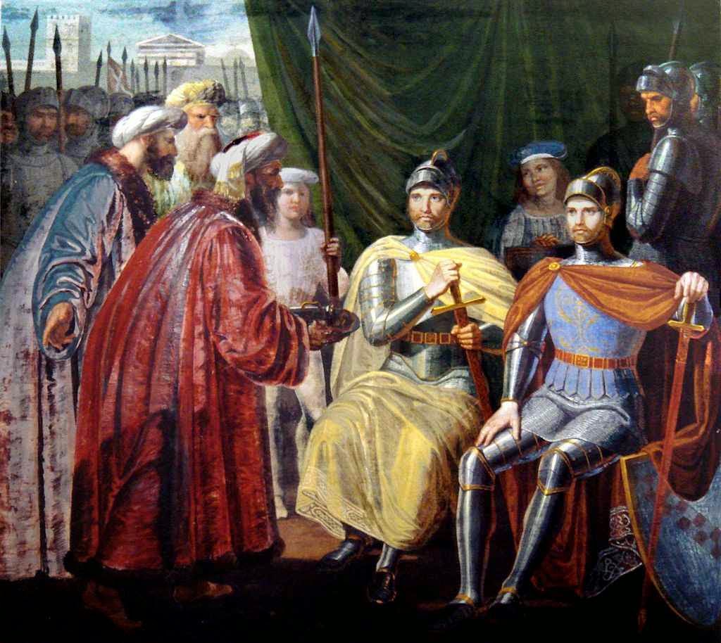 Roger de Sicília recebe as chaves da cidade de Palermo. Palazzo dei Normanni, Sala Gialla, Palermo.